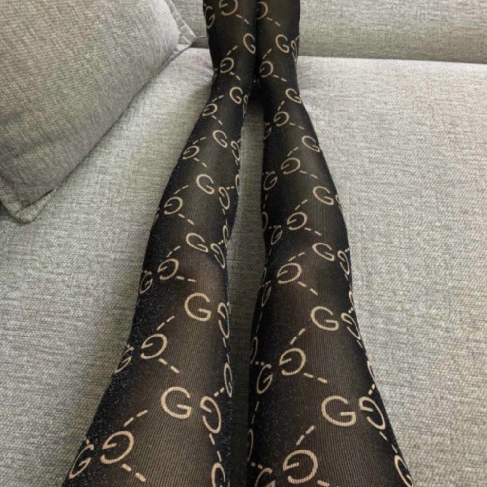 Monogram Sheer Black Logo Tights